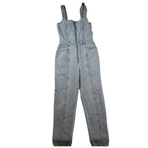 Denim Jumpsuit overall Zip Front Smocked Back M bibs Y2K retro street utility